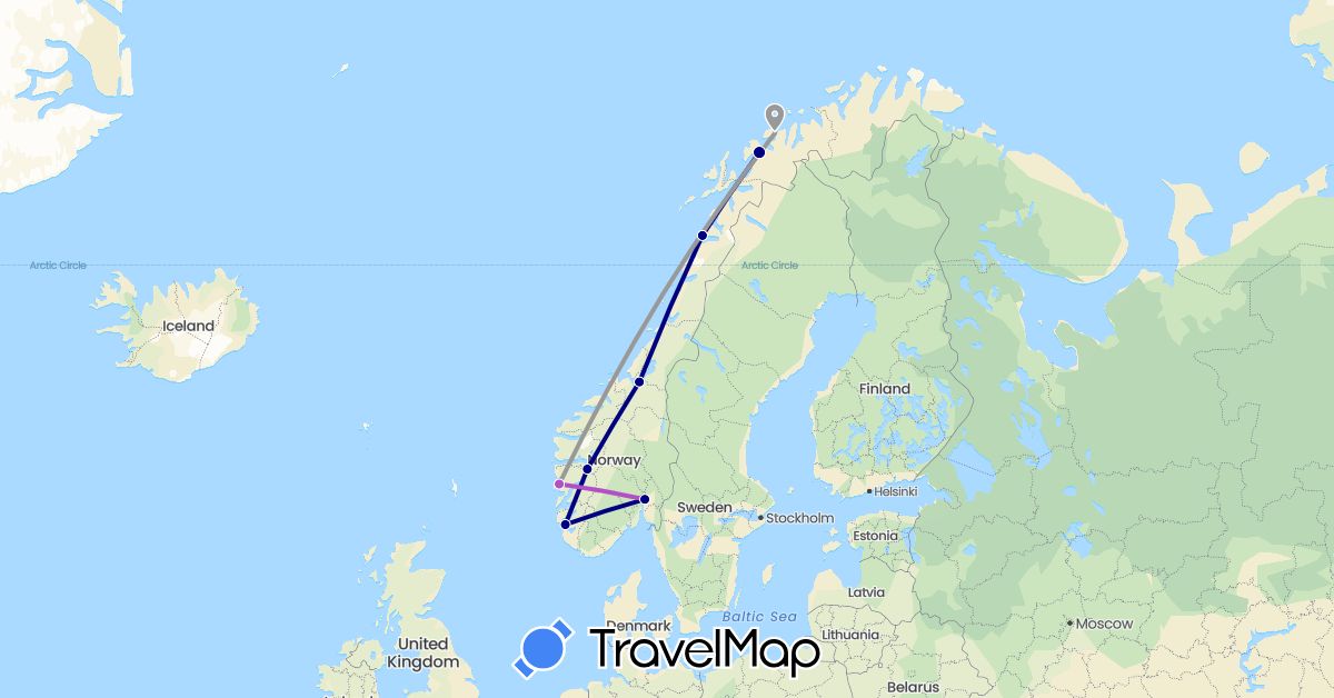 TravelMap itinerary: driving, plane, train in Norway (Europe)