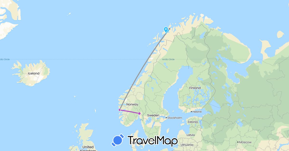 TravelMap itinerary: driving, plane, train, boat in Norway (Europe)